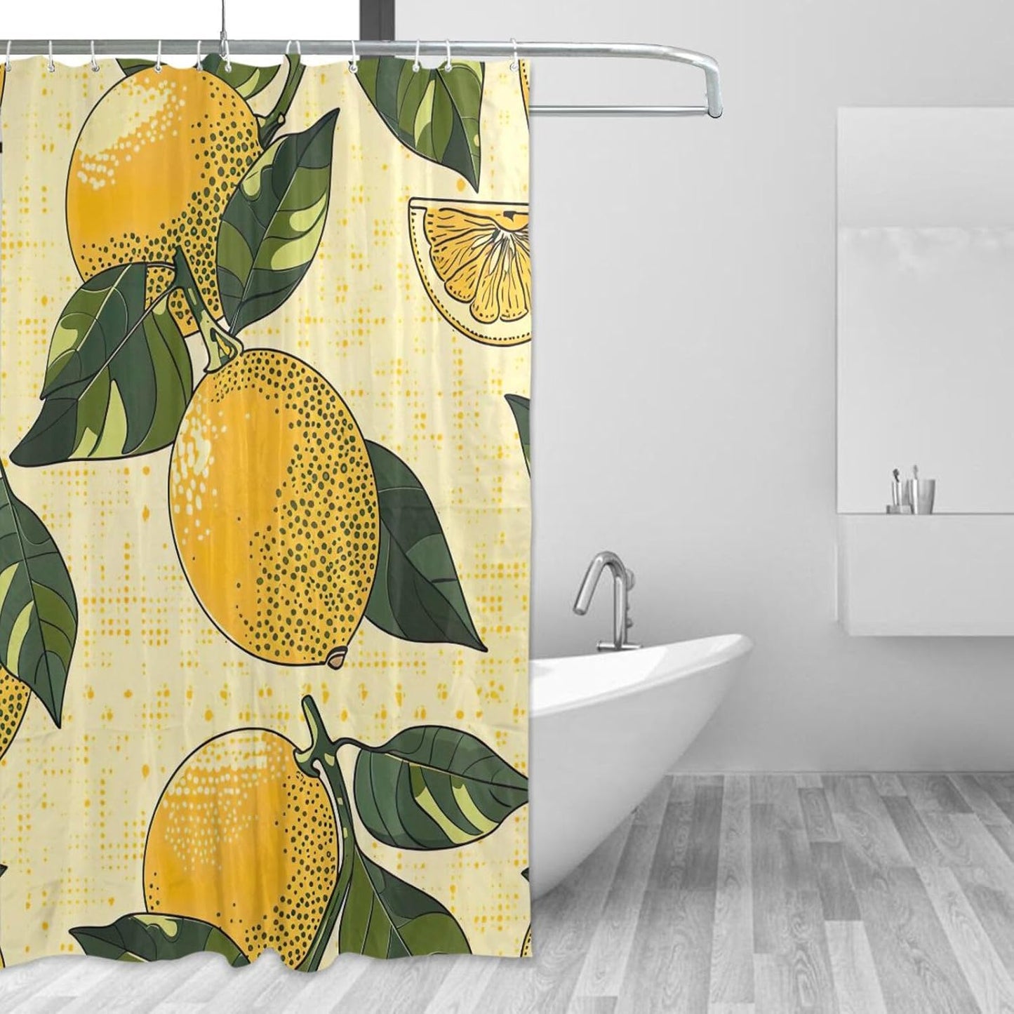 Shower Curtain Yellow Lemons Bathroom Decor Waterproof Fabric with Hooks 60x72 Inch