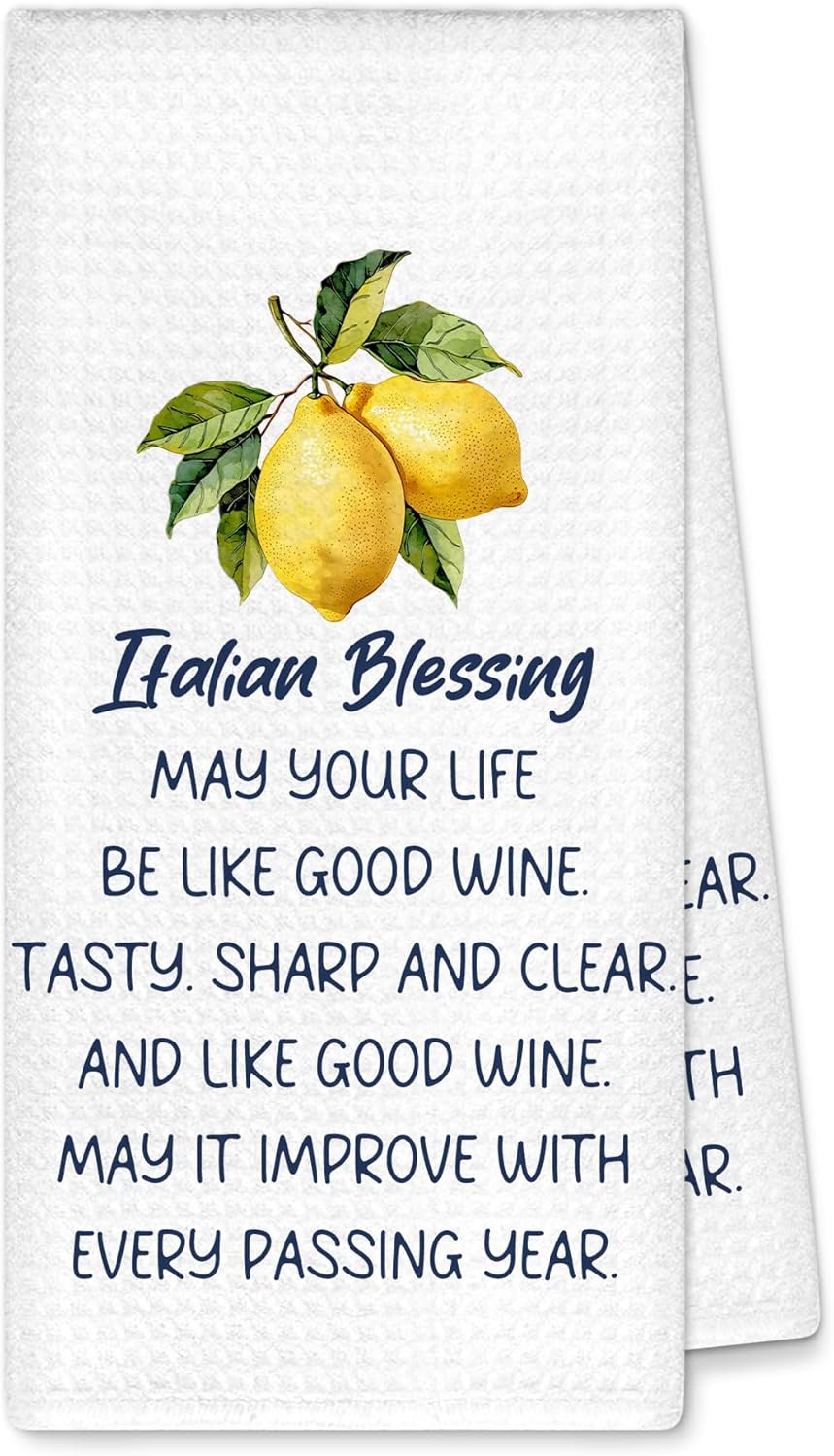 Italian Lemon Kitchen Towels Decorative, Italian Blessing Dish Towels Dishcloths Tea Towel, Italy Gifts for Women Nonna, Mediterranean Lemon Hand Towel Decor for Kitchen Bathroom, 16x24Inch