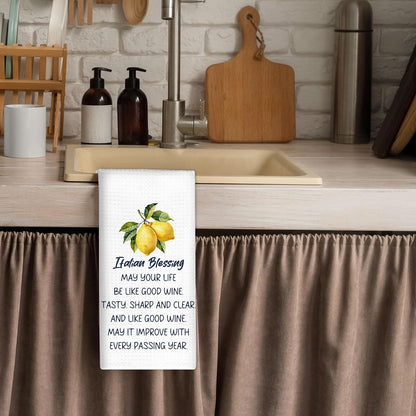 Italian Lemon Kitchen Towels Decorative, Italian Blessing Dish Towels Dishcloths Tea Towel, Italy Gifts for Women Nonna, Mediterranean Lemon Hand Towel Decor for Kitchen Bathroom, 16x24Inch