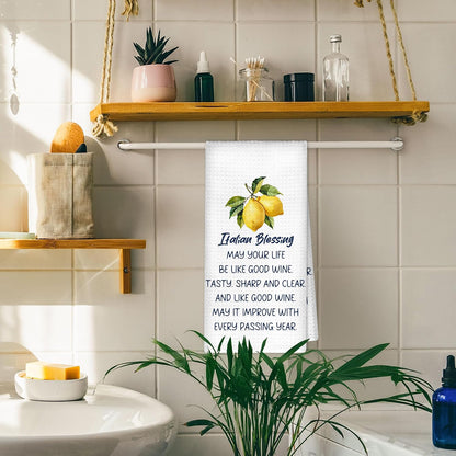 Italian Lemon Kitchen Towels Decorative, Italian Blessing Dish Towels Dishcloths Tea Towel, Italy Gifts for Women Nonna, Mediterranean Lemon Hand Towel Decor for Kitchen Bathroom, 16x24Inch