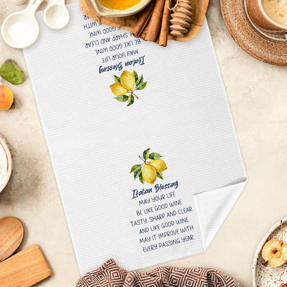 Italian Lemon Kitchen Towels Decorative, Italian Blessing Dish Towels Dishcloths Tea Towel, Italy Gifts for Women Nonna, Mediterranean Lemon Hand Towel Decor for Kitchen Bathroom, 16x24Inch