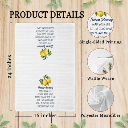 Italian Lemon Kitchen Towels Decorative, Italian Blessing Dish Towels Dishcloths Tea Towel, Italy Gifts for Women Nonna, Mediterranean Lemon Hand Towel Decor for Kitchen Bathroom, 16x24Inch