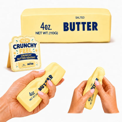 Crunchy Butter Squishy, Soft Squeeze Sensory Fidget Toy with Crunchy ASMR Texture, Butter Stick Stress Relief Toy, Fun Novelty Gift for Kids Teens and Adults, Yellow