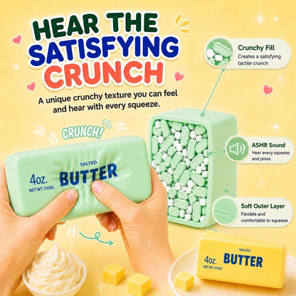 Crunchy Butter Squishy, Soft Squeeze Sensory Fidget Toy with Crunchy ASMR Texture, Butter Stick Stress Relief Toy, Fun Novelty Gift for Kids Teens and Adults, Yellow