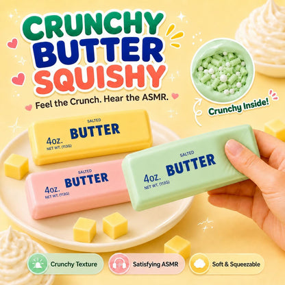Crunchy Butter Squishy, Soft Squeeze Sensory Fidget Toy with Crunchy ASMR Texture, Butter Stick Stress Relief Toy, Fun Novelty Gift for Kids Teens and Adults, Yellow