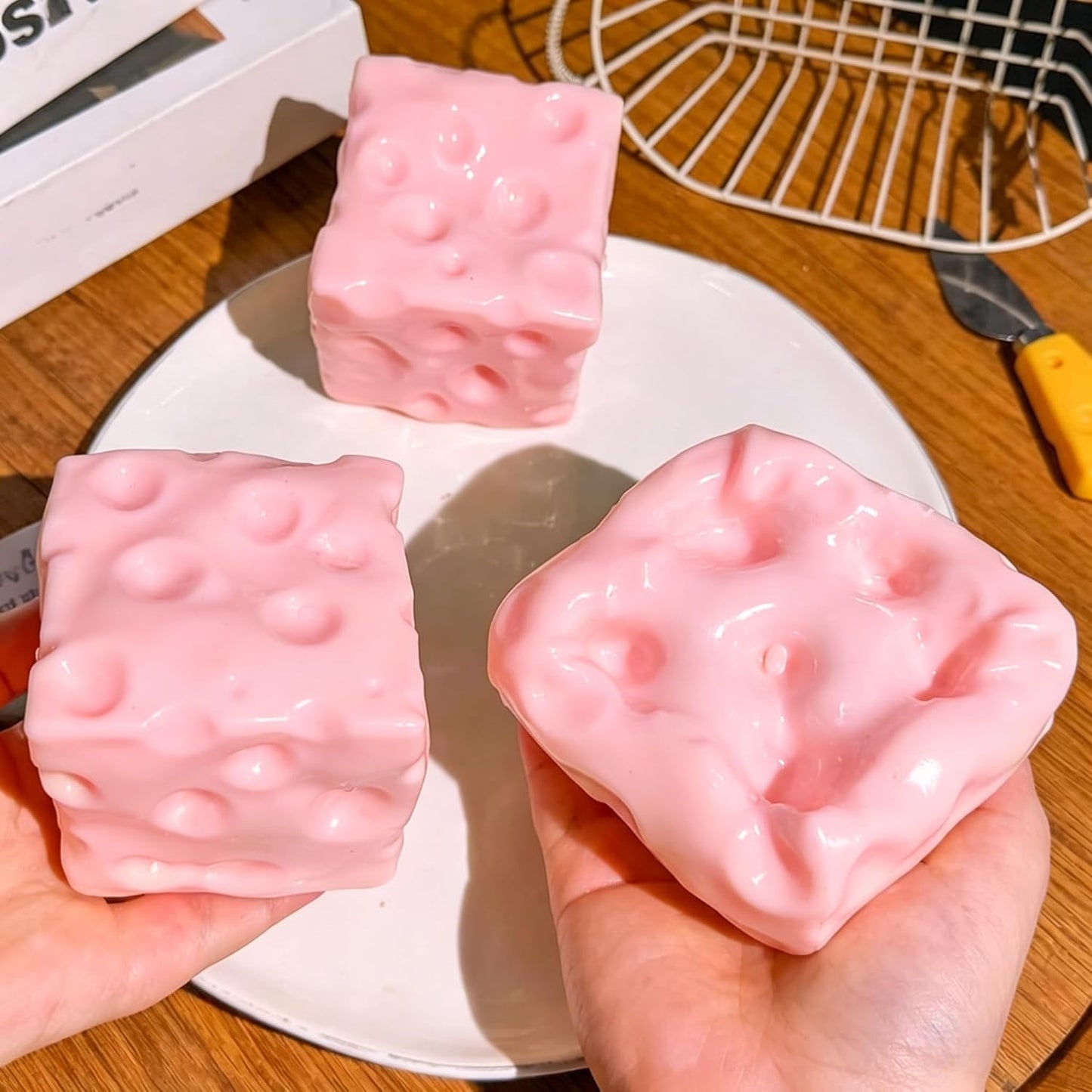 Yellow Squeeze Cheese Squishy - Squeeze Luck Cheese Squishy Skin Soft , Soft Novelty Slow Rising Sensory Cheese Stress & Anxiety Relief Fidget Toys (Pink & Yellow, M(6cm))