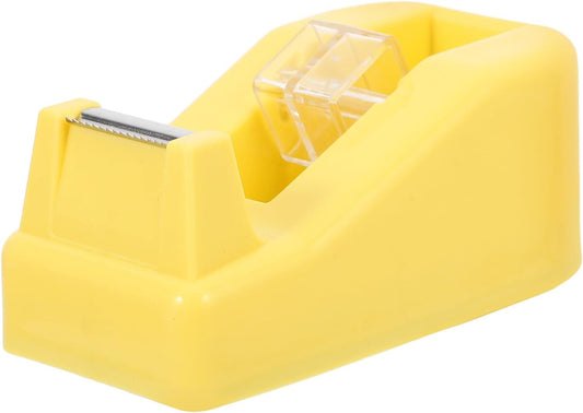 Small Light Yellow Tape Dispenser for Office and School, Compact Heavy Duty Masking Tape Holder with Cutter, Desk Organizer for Teachers and Students