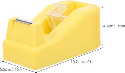 Small Light Yellow Tape Dispenser for Office and School, Compact Heavy Duty Masking Tape Holder with Cutter, Desk Organizer for Teachers and Students