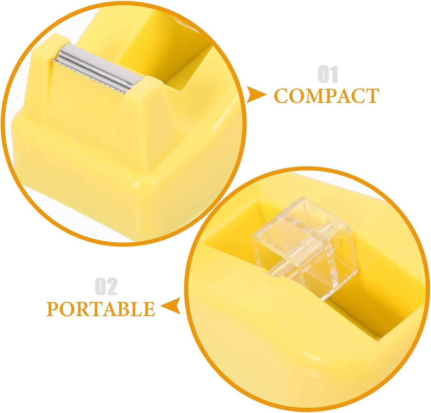 Small Light Yellow Tape Dispenser for Office and School, Compact Heavy Duty Masking Tape Holder with Cutter, Desk Organizer for Teachers and Students
