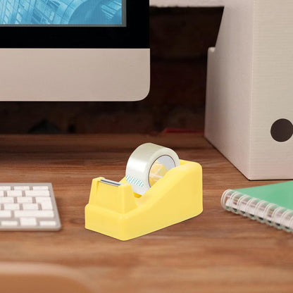 Small Light Yellow Tape Dispenser for Office and School, Compact Heavy Duty Masking Tape Holder with Cutter, Desk Organizer for Teachers and Students