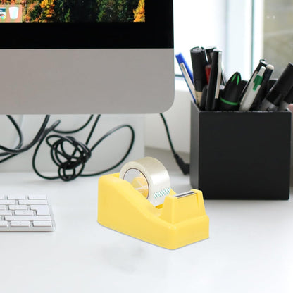 Small Light Yellow Tape Dispenser for Office and School, Compact Heavy Duty Masking Tape Holder with Cutter, Desk Organizer for Teachers and Students