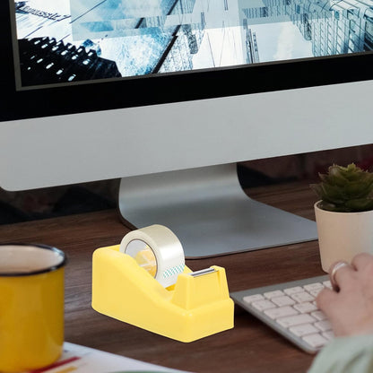 Small Light Yellow Tape Dispenser for Office and School, Compact Heavy Duty Masking Tape Holder with Cutter, Desk Organizer for Teachers and Students