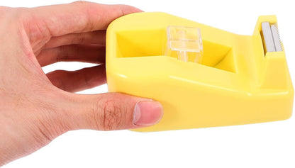 Small Light Yellow Tape Dispenser for Office and School, Compact Heavy Duty Masking Tape Holder with Cutter, Desk Organizer for Teachers and Students