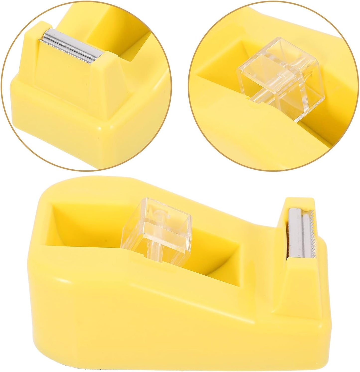 Small Light Yellow Tape Dispenser for Office and School, Compact Heavy Duty Masking Tape Holder with Cutter, Desk Organizer for Teachers and Students