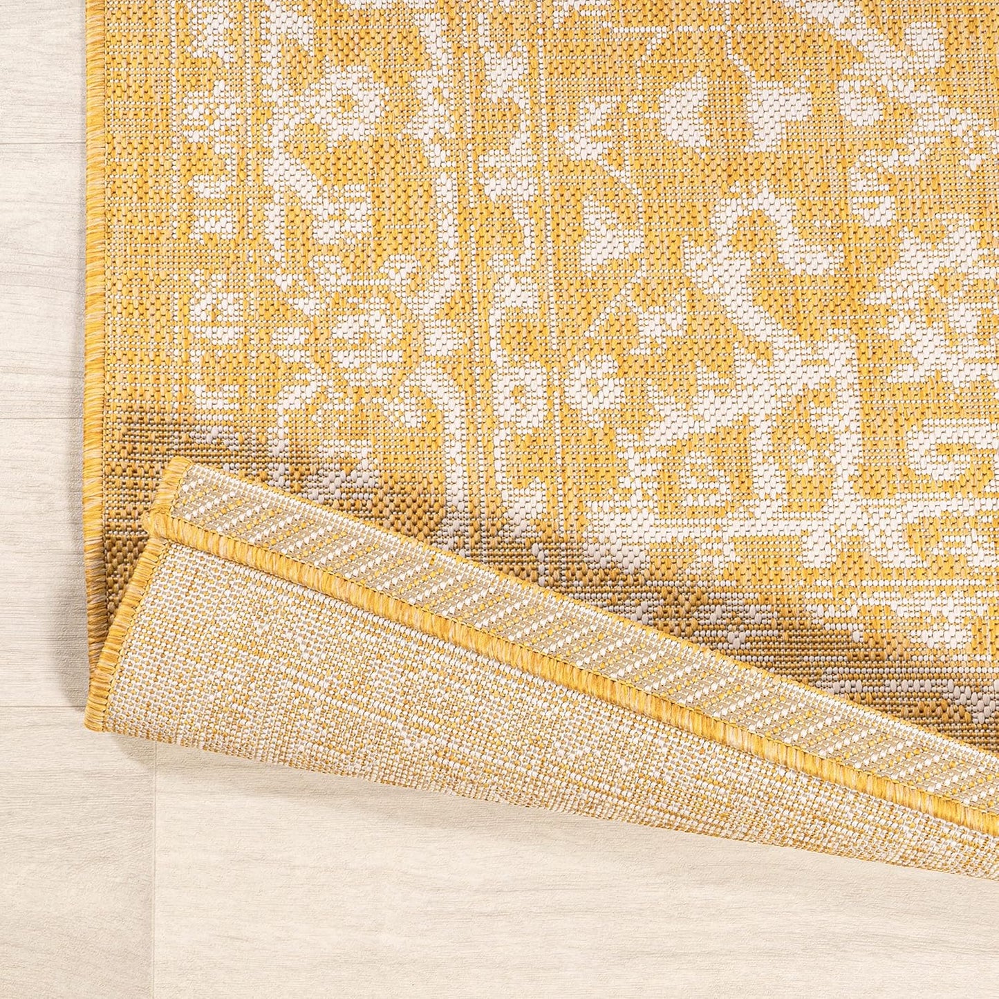 Boho Medallion Indoor Outdoor Area Rug 8X10 Yellow/Cream, Malta Textured Weave for Backyard, Patio, Porch, Easy-Cleaning, High Traffic, Pet-Friendly, Non-Shedding (SMB104G-8)