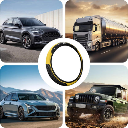 14.5-15 Inch Rhinestone Steering Wheel Cover, Style A, Yellow | leather contact surface, elastic slip-on fit, anti-slip inner layer, fits matching diameters, car interior accessories