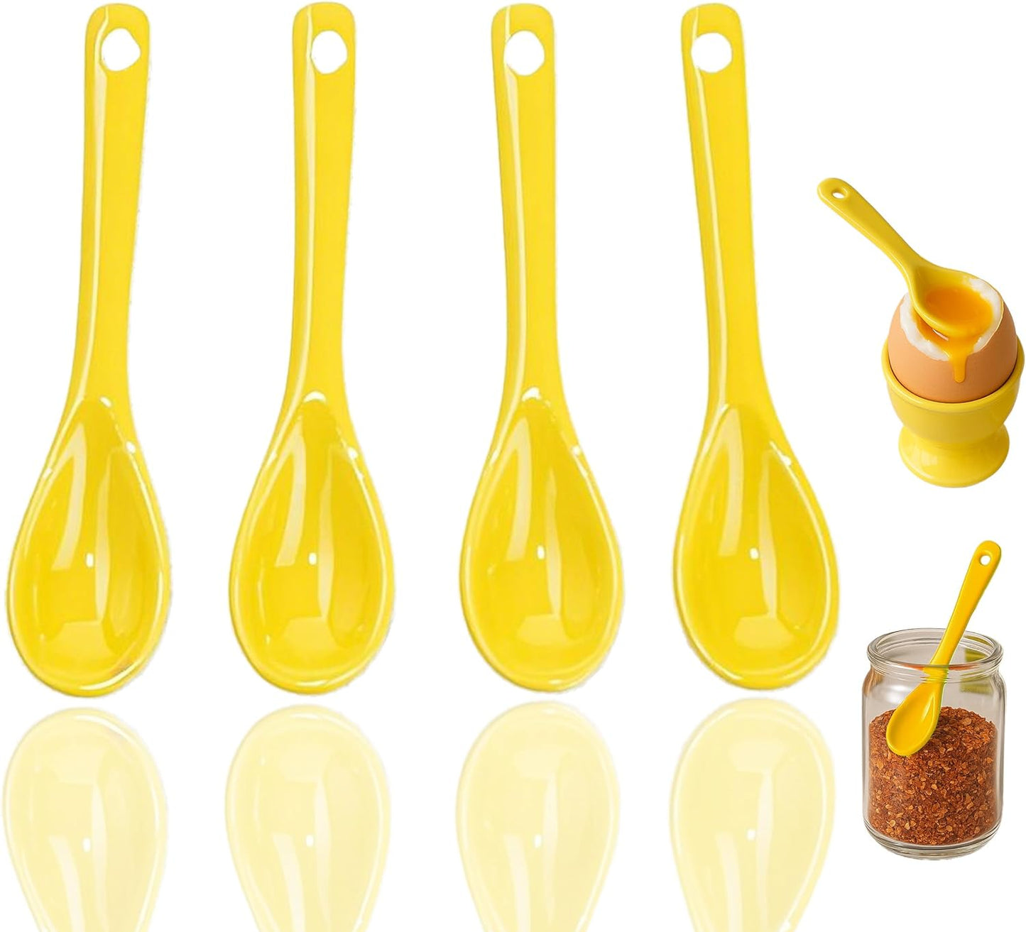 Mini Spoons for Spices, Ceramic Spoon 3.5 inch for Spice Jars, Espresso Spoons, Small Seasoning Spoon for Salt, Coffee, Sugar, Powder and Pepper (Yellow spoon A set of 4)