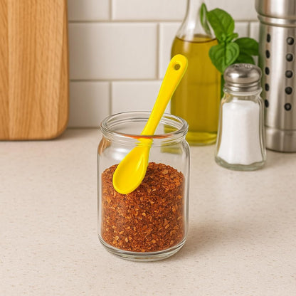 Mini Spoons for Spices, Ceramic Spoon 3.5 inch for Spice Jars, Espresso Spoons, Small Seasoning Spoon for Salt, Coffee, Sugar, Powder and Pepper (Yellow spoon A set of 4)