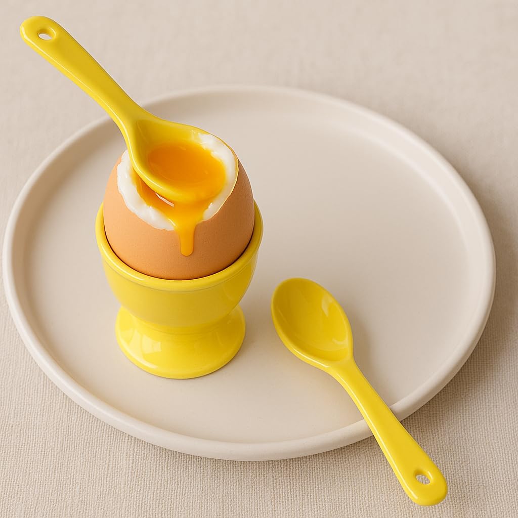 Mini Spoons for Spices, Ceramic Spoon 3.5 inch for Spice Jars, Espresso Spoons, Small Seasoning Spoon for Salt, Coffee, Sugar, Powder and Pepper (Yellow spoon A set of 4)