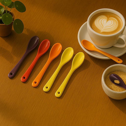 Mini Spoons for Spices, Ceramic Spoon 3.5 inch for Spice Jars, Espresso Spoons, Small Seasoning Spoon for Salt, Coffee, Sugar, Powder and Pepper (Yellow spoon A set of 4)