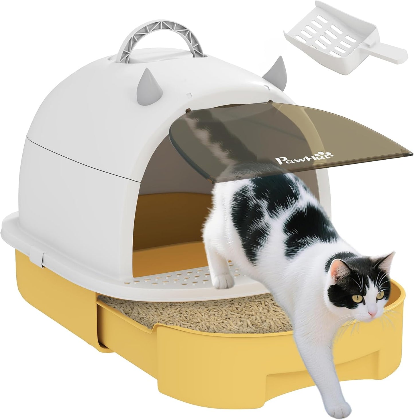 Cat Litter Box Covered Kitty Litter Box with Lid and Scoop Yellow | Deodorizing Bags for Odor Control, Privacy, Portable, Easy to Clean