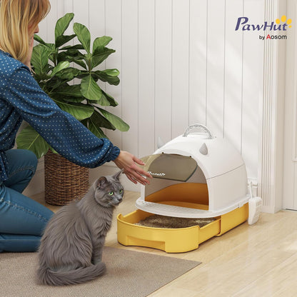 Cat Litter Box Covered Kitty Litter Box with Lid and Scoop Yellow | Deodorizing Bags for Odor Control, Privacy, Portable, Easy to Clean