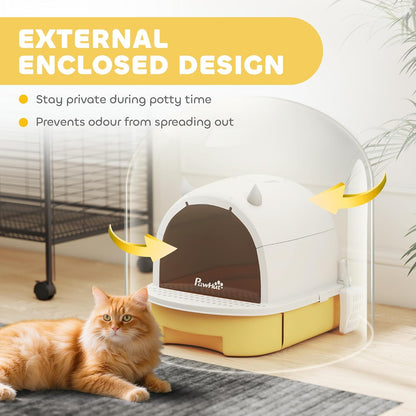 Cat Litter Box Covered Kitty Litter Box with Lid and Scoop Yellow | Deodorizing Bags for Odor Control, Privacy, Portable, Easy to Clean