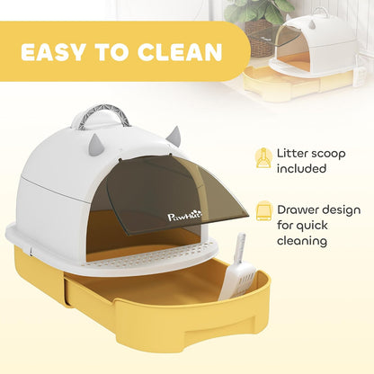 Cat Litter Box Covered Kitty Litter Box with Lid and Scoop Yellow | Deodorizing Bags for Odor Control, Privacy, Portable, Easy to Clean
