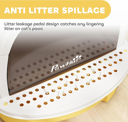 Cat Litter Box Covered Kitty Litter Box with Lid and Scoop Yellow | Deodorizing Bags for Odor Control, Privacy, Portable, Easy to Clean