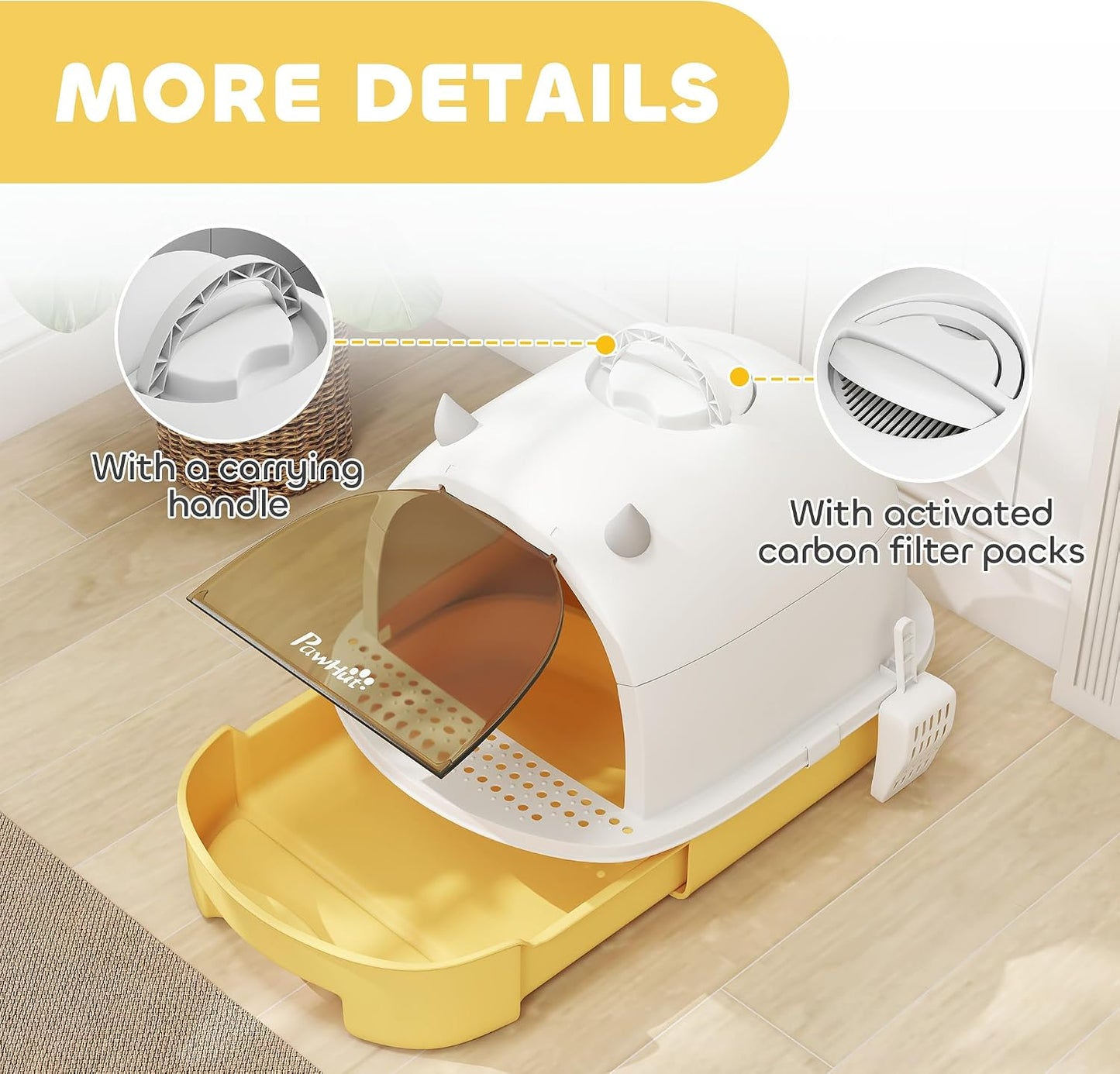 Cat Litter Box Covered Kitty Litter Box with Lid and Scoop Yellow | Deodorizing Bags for Odor Control, Privacy, Portable, Easy to Clean