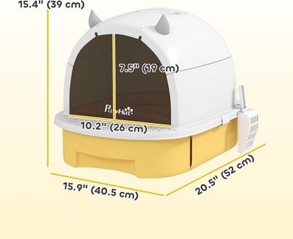 Cat Litter Box Covered Kitty Litter Box with Lid and Scoop Yellow | Deodorizing Bags for Odor Control, Privacy, Portable, Easy to Clean