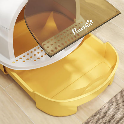 Cat Litter Box Covered Kitty Litter Box with Lid and Scoop Yellow | Deodorizing Bags for Odor Control, Privacy, Portable, Easy to Clean