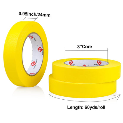 Yellow Painters Tape 1 Inch Bulk - Paint Tape 3 Rolls x 1 Inch x 60 Yards - Painter's Tape Yellow Masking Tape for Walls Painting, DIY Crafting, and School Project, Total 180 Yards