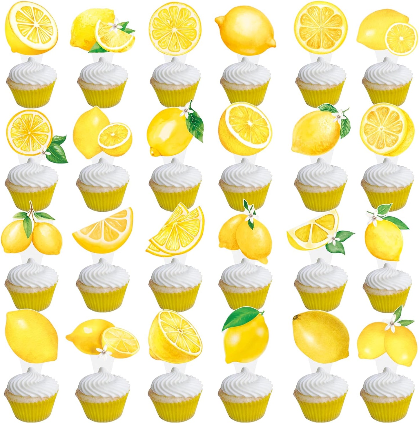 48Pcs Lemon Cupcake Toppers Yello Lemon Summer Birthday Party Decorations Lemonade Theme Cupcake Toppers for Summer Fruit Theme Theme Party Wedding Bridal Shower Supplies