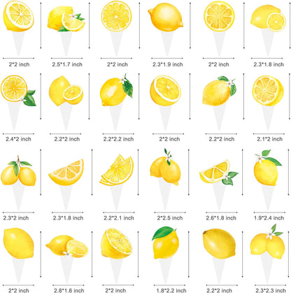 48Pcs Lemon Cupcake Toppers Yello Lemon Summer Birthday Party Decorations Lemonade Theme Cupcake Toppers for Summer Fruit Theme Theme Party Wedding Bridal Shower Supplies