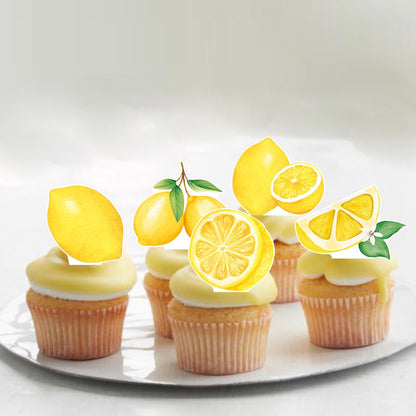 48Pcs Lemon Cupcake Toppers Yello Lemon Summer Birthday Party Decorations Lemonade Theme Cupcake Toppers for Summer Fruit Theme Theme Party Wedding Bridal Shower Supplies