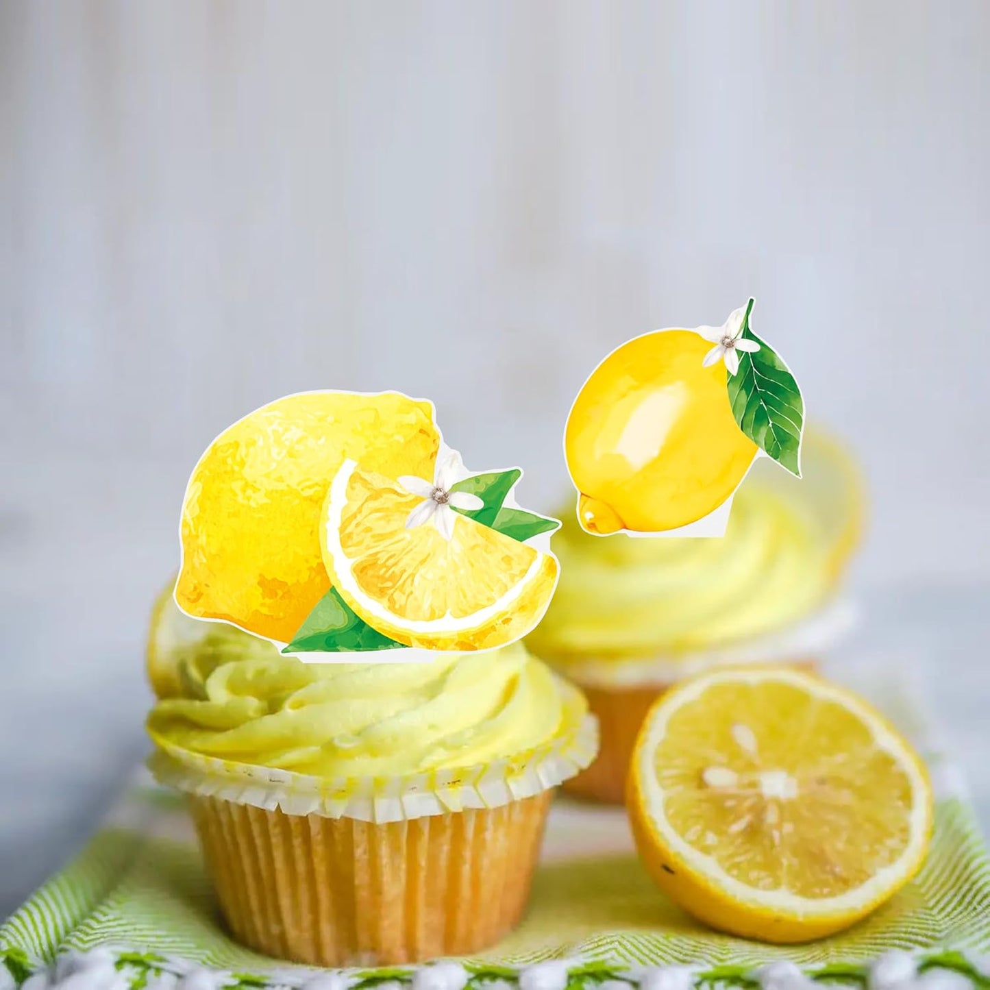 48Pcs Lemon Cupcake Toppers Yello Lemon Summer Birthday Party Decorations Lemonade Theme Cupcake Toppers for Summer Fruit Theme Theme Party Wedding Bridal Shower Supplies