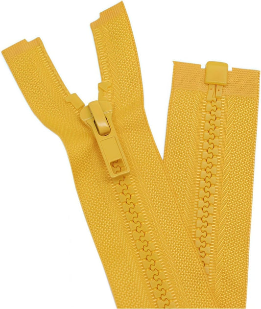 2PCS 8 Inch #5 Separating Jacket Zippers Bulk for Sewing Yellow | Molded Plastic Zipper Replacement for Sewing Coats Jackets Clothes Crafts