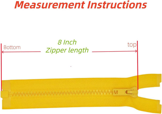 2PCS 8 Inch #5 Separating Jacket Zippers Bulk for Sewing Yellow | Molded Plastic Zipper Replacement for Sewing Coats Jackets Clothes Crafts