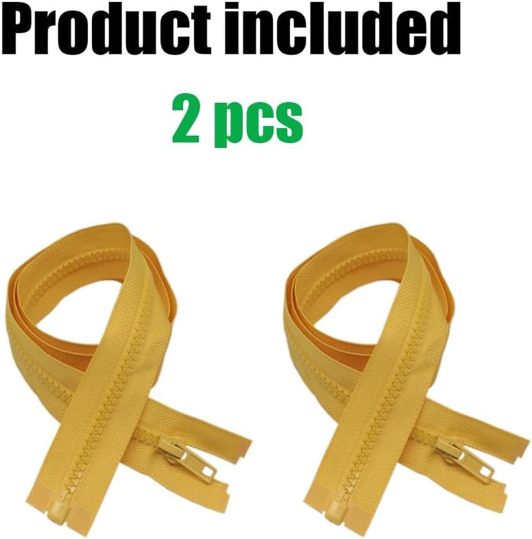2PCS 8 Inch #5 Separating Jacket Zippers Bulk for Sewing Yellow | Molded Plastic Zipper Replacement for Sewing Coats Jackets Clothes Crafts