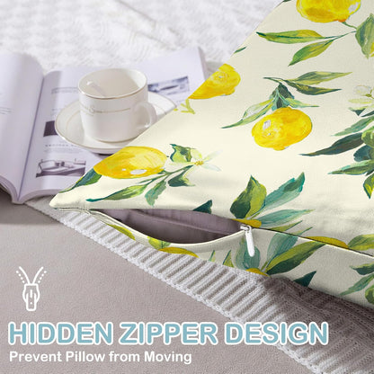 1 Pack Satin Pillowcase for Hair and Skin Yellow Lemon Retro Imitation Silk Pillowcase 20" x 30" with Hidden Zipper Soft Smooth Cooling Pillow Cover Queen Size for Bedroom Sofa