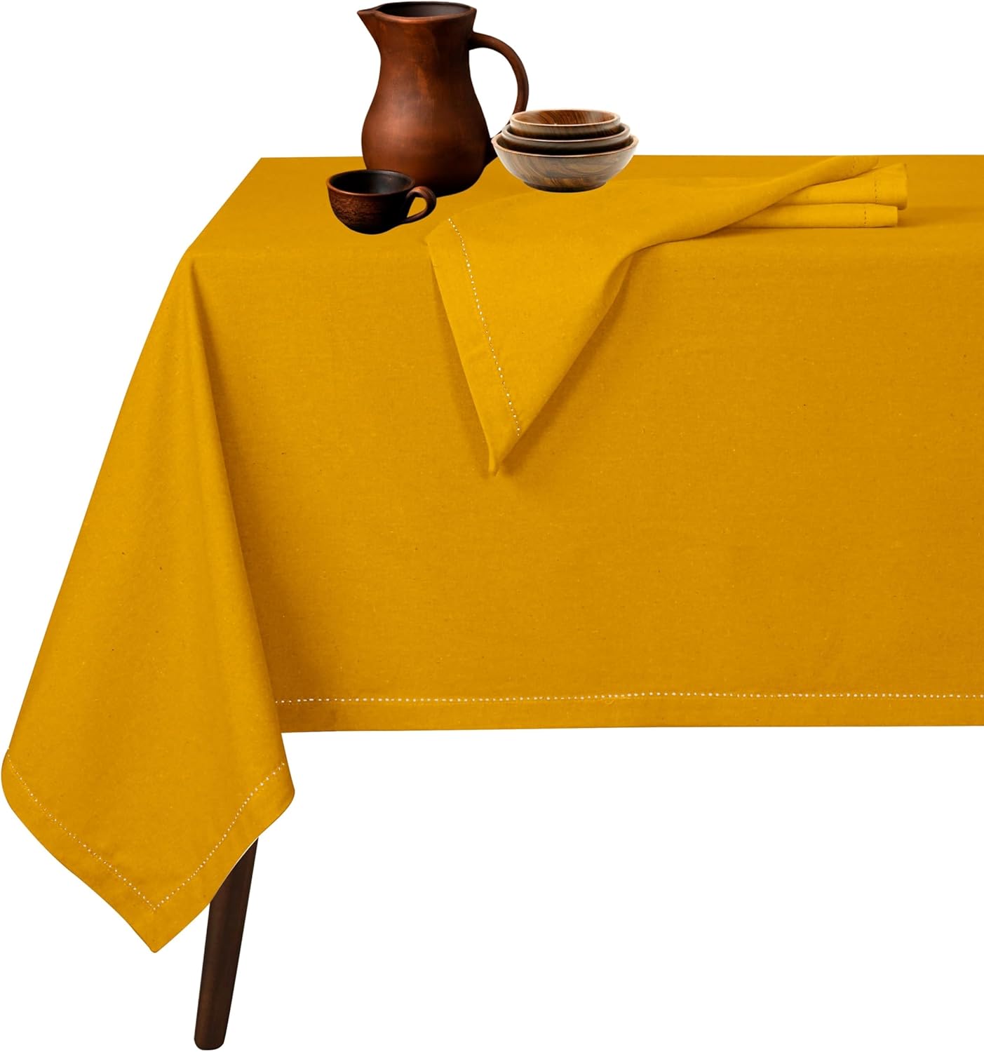 Tablecloth 52x70 Inches - 100% Cotton, Durable, Wrinkle-Free, Machine Washable Table Cover for Dining Room, Parties, Holiday, Events - Elegant, Easy Care, Home Décor - Mustard Yellow