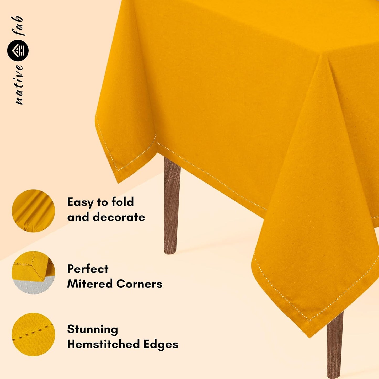 Tablecloth 52x70 Inches - 100% Cotton, Durable, Wrinkle-Free, Machine Washable Table Cover for Dining Room, Parties, Holiday, Events - Elegant, Easy Care, Home Décor - Mustard Yellow