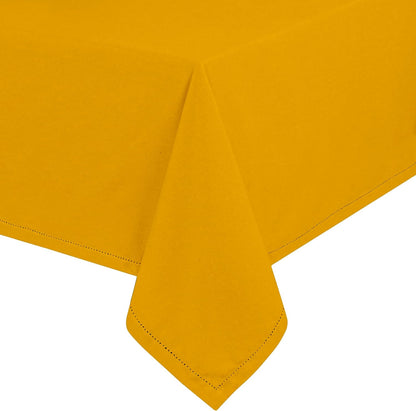 Tablecloth 52x70 Inches - 100% Cotton, Durable, Wrinkle-Free, Machine Washable Table Cover for Dining Room, Parties, Holiday, Events - Elegant, Easy Care, Home Décor - Mustard Yellow