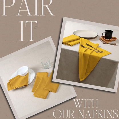 Tablecloth 52x70 Inches - 100% Cotton, Durable, Wrinkle-Free, Machine Washable Table Cover for Dining Room, Parties, Holiday, Events - Elegant, Easy Care, Home Décor - Mustard Yellow