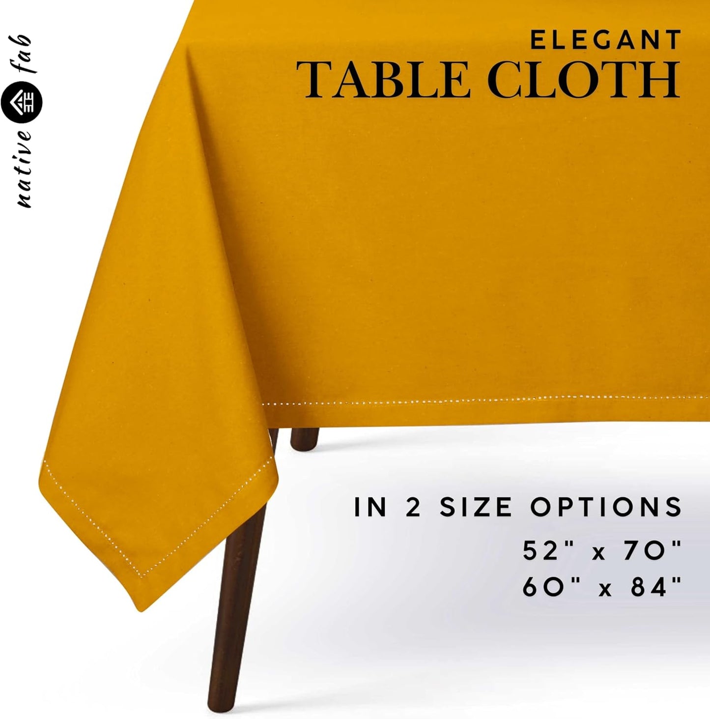 Tablecloth 52x70 Inches - 100% Cotton, Durable, Wrinkle-Free, Machine Washable Table Cover for Dining Room, Parties, Holiday, Events - Elegant, Easy Care, Home Décor - Mustard Yellow