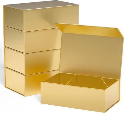 Gold Gift Boxes 10"x6"x3" with Magnetic Closure Lid Gift Boxes for Presents,Bridesmaid Gifts Box,Cute Box,Luxury for Gift Packaging, Magnetic Gift Box for Wrapping Gifts (Gold/5PCS) | 5 Pack Bridesmaid Gifts Boxes,Cute Boxes,Birthday Gift Box,Luxury for