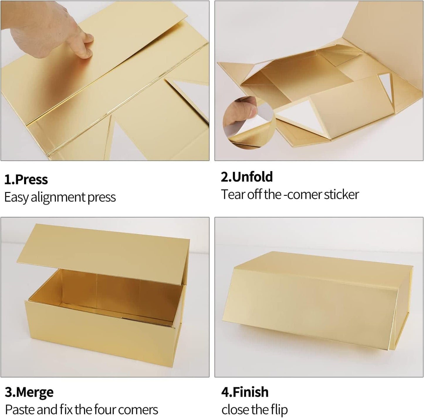 Gold Gift Boxes 10"x6"x3" with Magnetic Closure Lid Gift Boxes for Presents,Bridesmaid Gifts Box,Cute Box,Luxury for Gift Packaging, Magnetic Gift Box for Wrapping Gifts (Gold/5PCS) | 5 Pack Bridesmaid Gifts Boxes,Cute Boxes,Birthday Gift Box,Luxury for