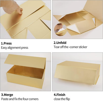 Gold Gift Boxes 10"x6"x3" with Magnetic Closure Lid Gift Boxes for Presents,Bridesmaid Gifts Box,Cute Box,Luxury for Gift Packaging, Magnetic Gift Box for Wrapping Gifts (Gold/5PCS) | 5 Pack Bridesmaid Gifts Boxes,Cute Boxes,Birthday Gift Box,Luxury for