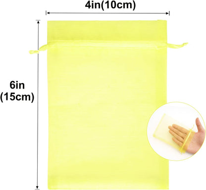 100PCS Yellow Organza Bags, 4x6 in Sheer Mesh Drawstring Bag | Jewelry Pouches, Small Tulle Candy Bag, for Christmas, Wedding Party Favors, Birthday, Holiday Packaging, Baby Shower